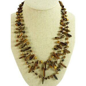 Multi-Strand Tigereye Necklace Triple-Strand Tigerseye Brown Stone 20"
